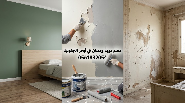 صورة تظهر إصلاح تقشر الحوائط وتجهيز السطح بدقة قبل بدء العمل بواسطة معلم بوية ودهان في أبحر الجنوبية بجدة، مع خصم 18% من لمسات.