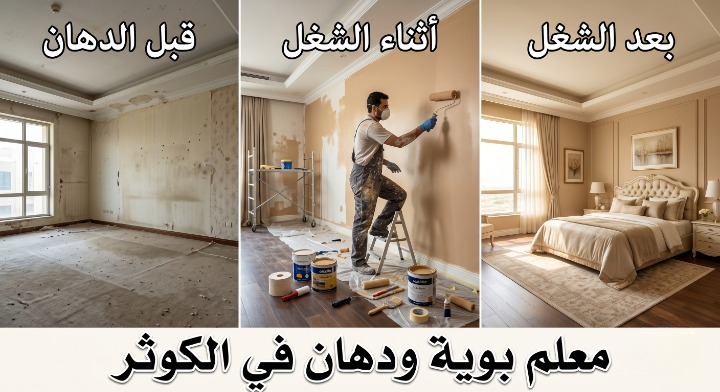 صورة تظهر إصلاح تقشر الحوائط وتجهيز السطح بدقة قبل بدء العمل بواسطة معلم بوية ودهان في الكوثر بجدة، مع خصم ١٨٪ من لمسات.