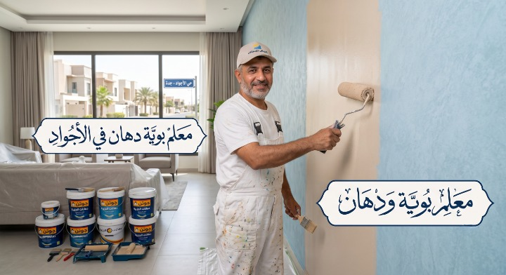 صورة تظهر إصلاح تقشر الحوائط وتجهيز السطح بدقة قبل بدء العمل بواسطة معلم بوية ودهان في الأجواد، مع خصم ١٨٪ من لمسات.